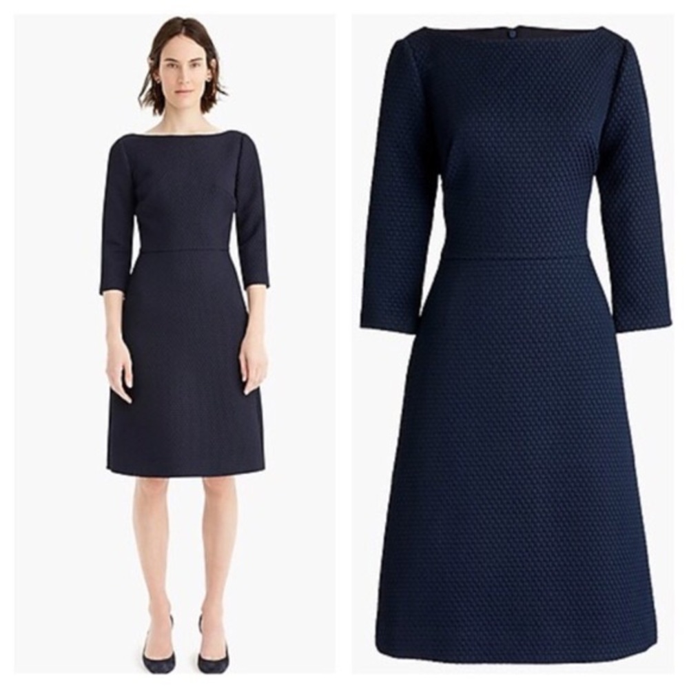 J crew Black Boatneck Sheath Dress in Matelasse, sz 4, $148 NWT